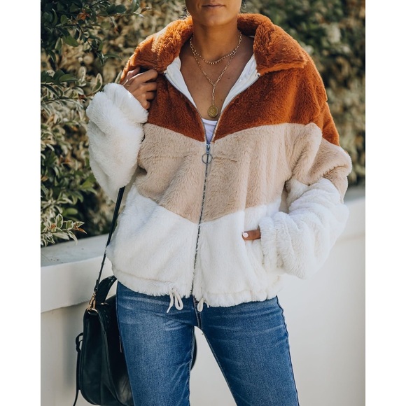 SIBLEY POCKETED FAUX FUR CHEVRON JACKET - Picture 4 of 9